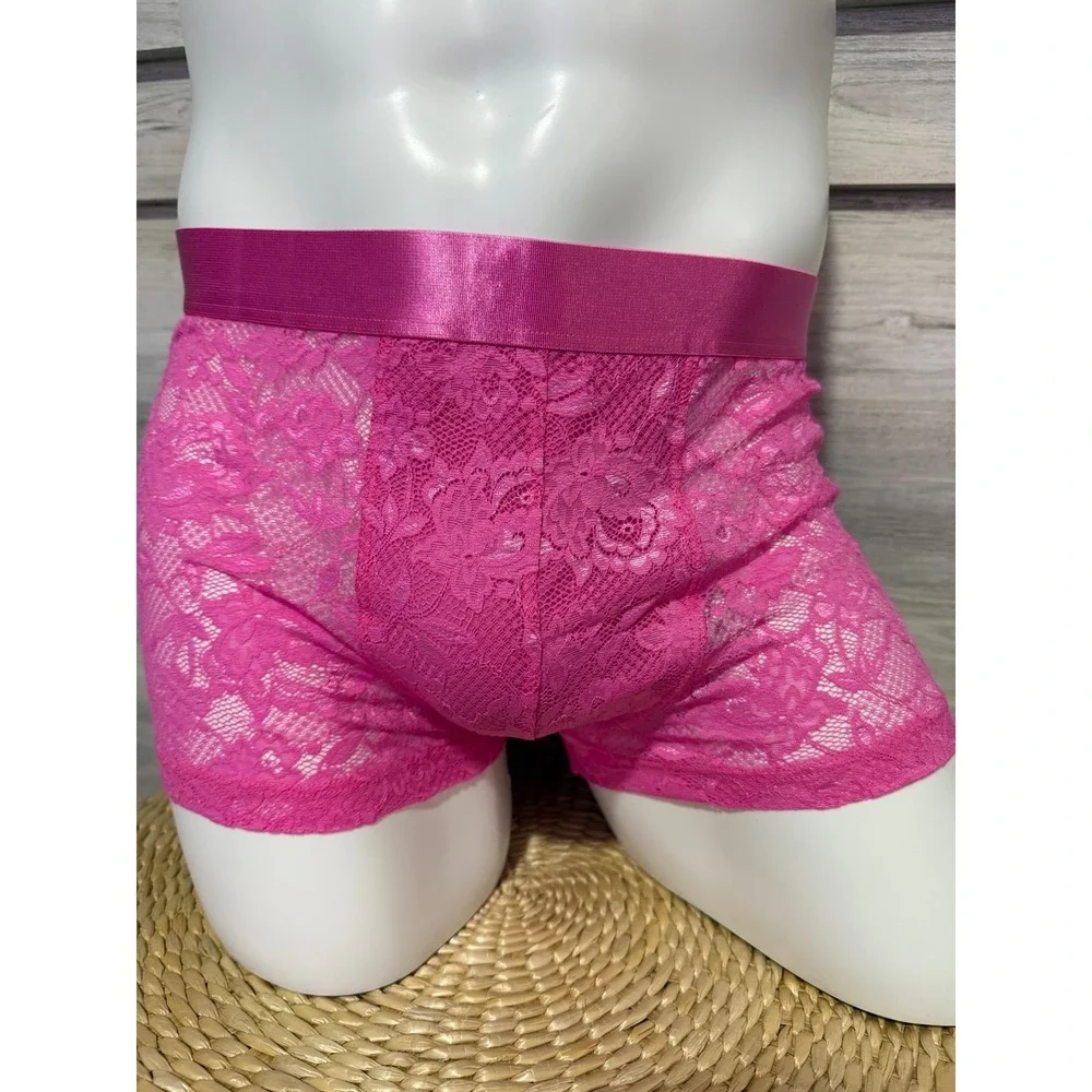 Cosabella Men's Never Say Never Hot Pink Lace Boxer Trunk Size XL‎